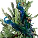 2 Pack Peacock Christmas Tree Ornaments - Long Tail Feather Peacock Christmas Decorations Glitter Clip On Xmas Tree Decor (Blue)