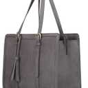 ECOSUSI Laptop Bag For Women 15.6 Inch Work Tote Bags PU Leather Computer Purse For Business Office With 3 Layer Compartments (Grey)