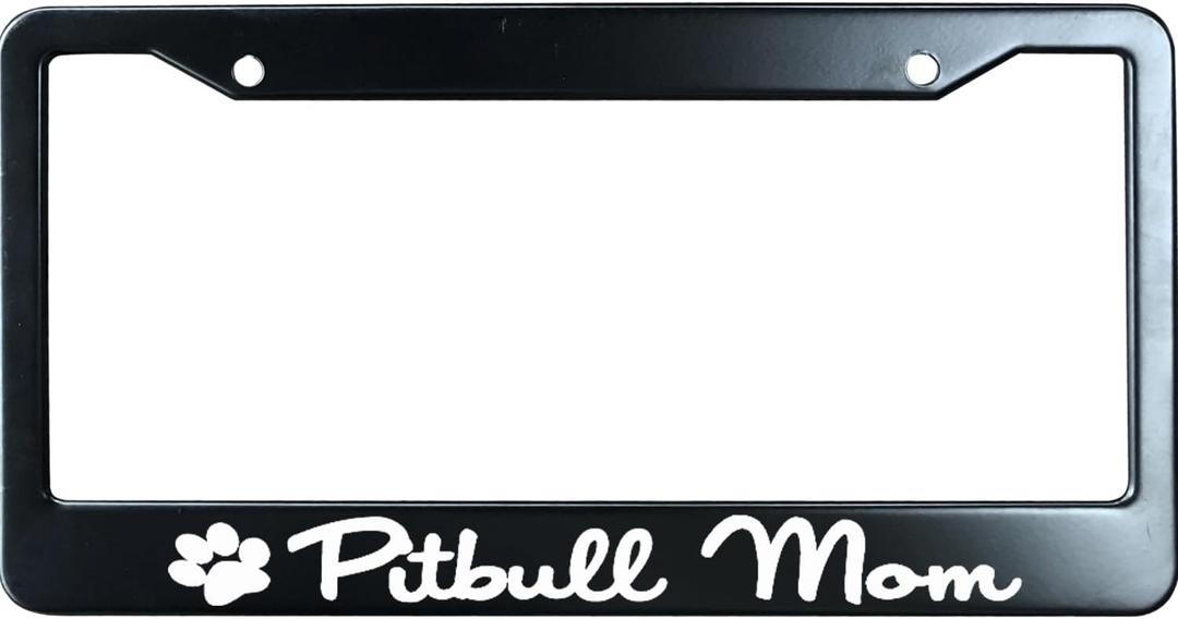Pitbull Mom with Paw Print Customized Black License Plate Frame Tag, Humor Funny Auto Car License Plate Cover, Stainless Steel License Plate Frame Holder