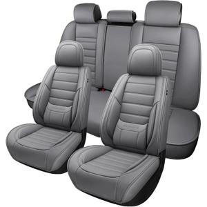 MINGBRON Leather Car Seat Covers,Car Seat Covers Full Set,Automotive Seat Covers 5 Seats,Fit for Most Cars SUV and Most Sedans Grey