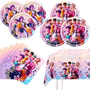 Demon Hunters Birthday Decorations, 20 Plates, 20 Napkins and 1 Tablecover for Boys Girls Kpop Party Supplies