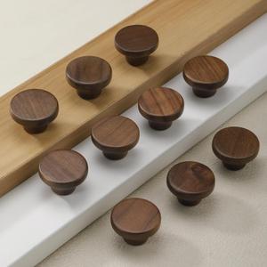 10 Pack 1.53 Inch (39 mm) Round Walnut Wood Single Hole Drawer Handles, Cabinet Knobs 1 Hole Hardware Handles Decorative Furniture Knobs for Dresser Wardrobes