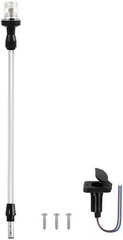 Obcursco Boat Stern Lights, Telescoping Pole 27"-48" LED Anchor Light with Base, 12V Adjustable 3NM 360° Navigation Lighting for Pontoon, Yacht, Bass, and Fishing Boats (27"-48", Silver)