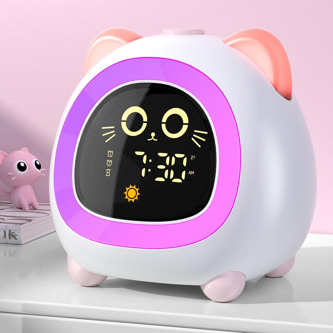OK to Wake Clock for Kids, Kids Alarm Clock with Sleep Training Night Light Dual Alarm Auto Off Timer Stay in Bed for Kids and Toddlers, Pink