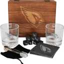 The Memory Company Licensed NFL Wood Boxed Drinkware Gift Set - Includes 2 Premium Rock Glasses, Cooling Cubes, Tongs, and Coasters, Arizona Cardinals