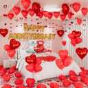 Happy Anniversary Balloon Decorations Set, Red Heart Balloons with Rose Petals, Happy Anniversary Banner, Couple Bear Balloon and Heart Hanging String, Romantic Decor for Valentine's Day,Special Night
