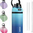 BJPKPK 17oz Insulated Water Bottle with 2-1 Straw Spout Lid, Stainless Steel Metal Water Bottles with Carry Handle, BPA Free, Leak-Proof, Fits in Car Cup Holder, Thermo for Sports,Sky