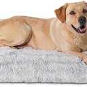 Bedfolks Plush Dog Crate Pad, Washable Faux Fur Kennel Bed for XXL Dogs, Waterproof, 47"x29", Grey