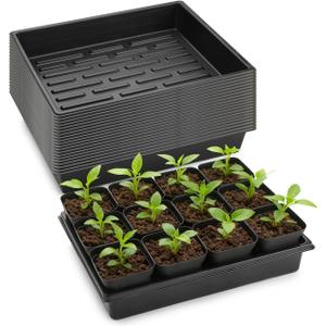 RooTrimmer 20 Pack Nursery Pots Trays (16.5"x13.2"x2.8"), Plastic Seed Starter Trays, Durable Carrying Seedling Starter Tray, Reusable Tray for Planting and Collecting Drainage Water (Black)
