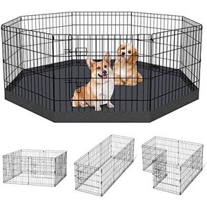 Dog Pen Pet Playpen Dog Fence Indoor Foldable Metal Wire Exercise Puppy Play Yard Pet Enclosure Indoor Outdoor 8 Panels 24 Inch with Bottom Pad/Top Cover (Black with Bottom pad)