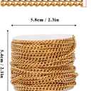33 Feet 18K Gold PVD Plated Stainless Steel Curb Chain Bulk, 3mm 304 Stainless Steel Flat Twisted Links Chains Roll Spool for Jewelry Making Necklace DIY Craft