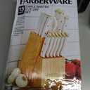 FARBERWARE 15-Piece Knife Block Set, Triple-Riveted High-Carbon Stainless Steel Kitchen Knives, Razor Sharp Blades, Wood Storage Block, White/gold