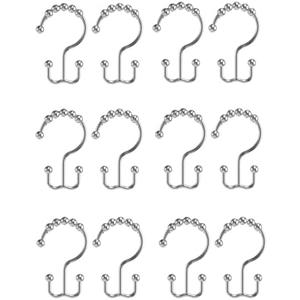Luvilly 12pcs Shower Curtain Hooks,Shower Curtain Rings,Stainless Steel Shower Rings,Shower Curtain Double Hooks,Double Sided Shower Hooks.(Silver)
