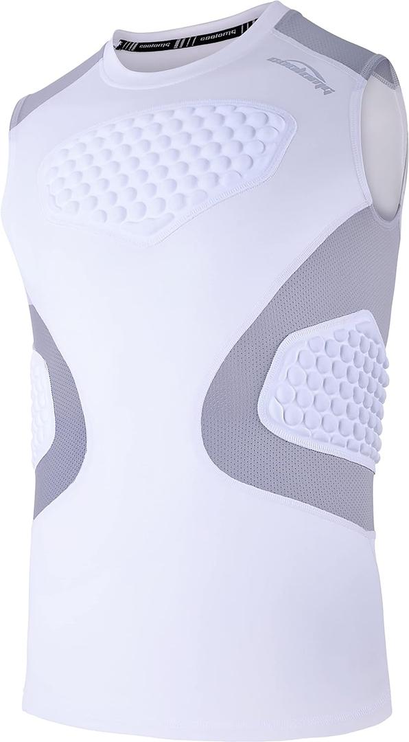 COOLOMG Youth Baseball Chest Protector Padded Compression Shirt Softball Football Lacrosse Rib Heart Sternum Guard (Large, White)