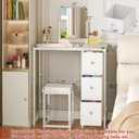 27.5" Small Vanity Desk with Mirror & Chair, Compact Makeup Vanity Set with Chair, Small Dressing Table with 3 Fabric Drawers for Bedroom, Make up Table with Stool for Girls, Kids, Teens, White
