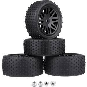 Preglued 12mm Hex Wheel Rims Rubber Tires with Foam Inserts OD 86mm/3.38" for Traxxas Bandit WLtoys 144001 Redcat 1/10 RC Off-Road Buggy Car, Set of 4 (Color A)