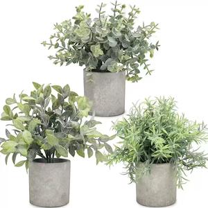3 Pack Mini Potted Fake Plants Artificial Plastic Eucalyptus Plants Topiaries for Home Office Desk Farmhouse Room Bathroom Coffee Table Decor