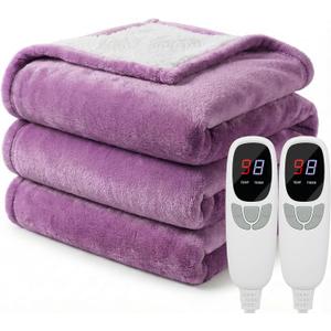 Heated Electric Blanket Queen Size 84"x90" Heating Blanket with Dual Control 9 Heating Levels 10 Timer Modes Auto Off, Fast Heating Over-Heat Protection Ultra Soft Flannel ETL Certified, Purple