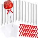 72PCS Candy Apple Sticks - Acrylic & Rock Candy Sticks for Apples with Glass Paper, Satin Twist Tie Bows