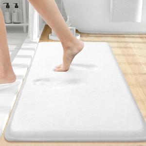 Smiry Memory Foam Bath Mat 30x20, Extra Soft and Absorbent Bathroom Mats, Non Slip Washable Carpet for Floor, Shower and Tub, White