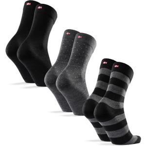 DANISH ENDURANCE Merino Wool Socks for Men and Women, Dress Socks, Thermal, Casual & Warm, 3 or 5 Pack (Medium, Multicolor (1 X Black, 1 X Black/Grey Stripes, 1 X Black/Grey Dots))