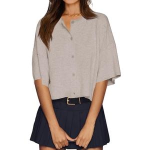 Cicy Bell Short Sleeve Cardigan Khaki Colored, Size Large