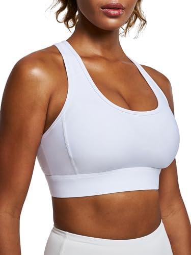 Heathyoga High Impact Sports Bras for Women High Support Adjustable Straps Racerback Sports Bra with Padding Workout Bras, XXL, White