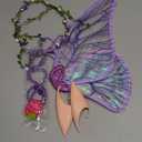 Sratte 4 Pcs Fairy Butterfly Wings for Girls Kids Princess Floral Crown Star Wand Ears Halloween Dress up Costume Accessories(Purple)