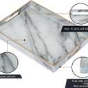 Serving Tray, Set of 2 Plastic Marble Coffee Table Tray 18.9"x13.7"x1.6"/15.7"x11.8"x1.6" Food Trays for Eating on Lap Coffee Tray with Handles Rectangular Decorative Trays,Tea Trays for Serving