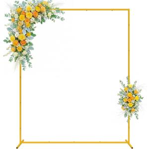 Wokceer Backdrop Stand Square Wedding Arch 6.6FT x 5.2FT Gold Metal Balloon Arch Backdrop Stand for Wedding Ceremony Birthday Party Baby Shower Photo Booth Background Decor