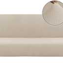 Turquoize Stretch Futon Cover Full Size Armless Sofa Bed Cover Futon Couch Cover Furniture Protector with Elastic Bottom Feature Thick Soft Checked Jacquard Fabric, Machine Washable, Biscotti Beige