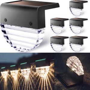 TIJNN Solar Deck Lights Outdoor, Fence Light Waterproof Led Lights for Outdoor Stairs, Step, Yard, Patio Decor Garden Illumination - 6 Pack (Black)