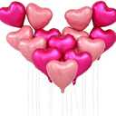 SET OF 2, Heart Balloons 18" Foil Love Balloons with Letter Mylar Balloons heart balloons for Valentines Day Propose Marriage Wedding Anniversary Backdrop Birthday Party Supplies (Hot Pink+ Macaron Pink 24 Pcs)