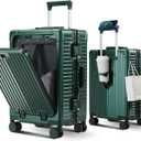 Carry on Luggage Aluminium Frame with Cup Holder,Top opening Suitcases and USB Charging Port,Lightweight with Front Pocket Rolling Suitcases with Spinner Wheels (Green, 20Inch)