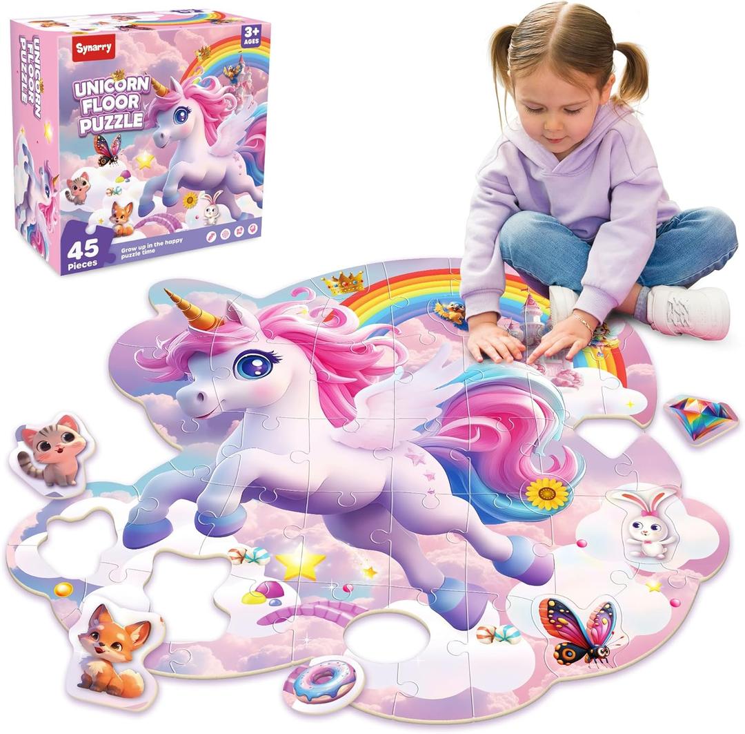 SYNARRY Unicorn Floor Puzzles for Kids Ages 4-6, Large 45 Piece Floor Puzzles for Kids Ages 4-8, Puzzles for Toddlers 3-5, Unicorn Toys Easter Basket Stuffers Gifts for 3 4 5 6 7 8 Year Old Girls