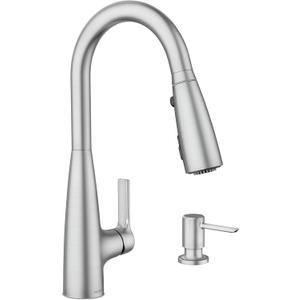Moen Haelyn Spot Resist Stainless Single-Handle Pull-Down Sprayer Kitchen Faucet with an LED Light ColorCue Temperature Indicator and Soap Dispenser, 87627EISRS