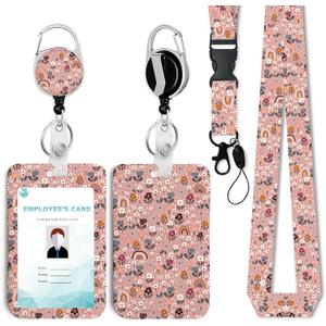 2 x Retro Rainbow Id Badge Holder with Lanyard,Retractable Badge Holders Reels,Breakaway Lanyards for ID Badges,Cute Fashion Key Chain Keychains,Badge Clips for School Office