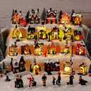 Zubebe 62 Pcs Christmas Village Set, LED Holiday Village Houses Figurines Christmas Buildings Town Scene Desktop Ornaments Indoor Room Decor Collection (Cute)
