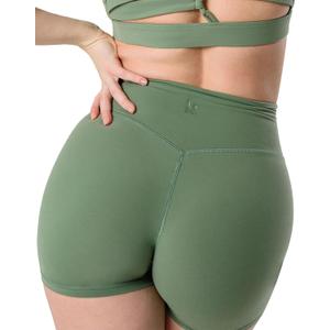 Kamo Fitness Featherlite Enhance 6" Women's Biker Shorts - No Front Seam, Soft, Butt-Lifting, High Waisted (Green, S)