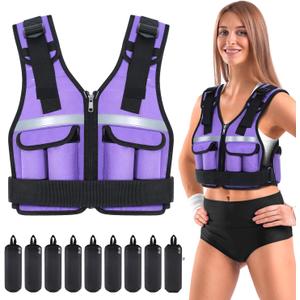 Adjustable Weighted Vest Weights Set:Body Weight Vests 9 In 1 Fast Adjust Running Vest for Men Women Gym Home Workout Fitness Exercise Strength Training 2-18 Lbs, Purple