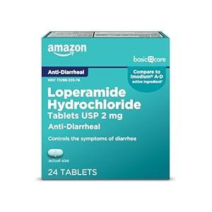 Amazon.com: Amazon Basic Care Loperamide Hydrochloride Tablets, 2 mg, Anti-Diarrheal, 24 Count (Pack of 1) (Packaging may vary) : Everything Else