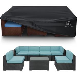 STARTWO Patio Furniture Covers Waterproof, Outdoor Furniture Set Cover for 7-12 Seats Sectional Sofa Table Chairs Anti-UV Tear-Resistant 500D Heavy Duty,110"x84"x28", Black