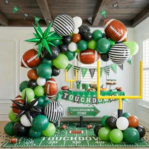 Football Balloon garland arch kit Dark green Brown black balloon large mylar star for sport theme super bowl touch down birthday tailgate party decorations
