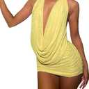 Women's Sexy Mesh Pajamas Set Solid Color Halter Deep V Backless Tank Top Bodycon Mini Skirt Exotic Babydoll Sleepwear Small
