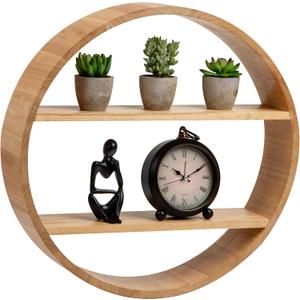 Mind Reader Circular Floating Shelves, Wall Decor, Accent Shelf, Office, Bathroom, Bamboo, 18" L x 4" W x 18" H, Brown