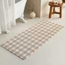 TYUU Waffle Runner Rug Bathroom, Long Boho Bathroom Rugs Non Slip Washable Absorbent Checkered Bathroom Mat Quick Dry Farmhouse Bath Mat, 60"x24" Khaki and White