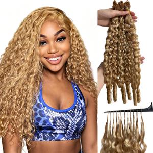 Burmese Curly Crochet Human Hair Extensions Miracle Knots Salon-Level Pre-Separated Lightweight Reusable No Tangle Shedding Thick Invisible Pre-Looped For Boho Braids 27P613 50g 22inch