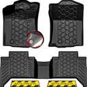 Anti-Slip 5Pcs All-Weather Floor Mats for 2018-2023 Toyota Tacoma Double Cab (Automatic Only) | Rubber Truck Floor Liners with Weather Strips | Car Carpet for Winter, Ski, Hunting, Camping (Watch Your Step (Yellow))