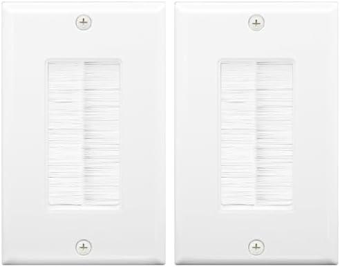 VCE Brush Wall Plate Cable Pass Through, Single Gang Decorator Wall Cover for Low Voltage Cables, In-Wall Cable Management for Wall Mount TV (White), 2-Pack