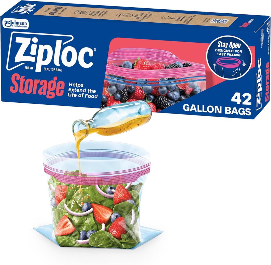 Ziploc Gallon Food Storage Bags, Stay Open Design with Stand-Up Bottom, Easy to Fill, 42 Count 